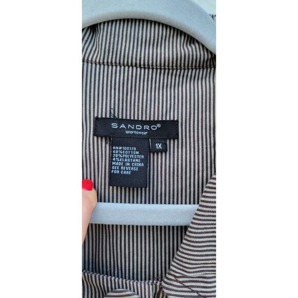 Sandro Sportswear Jacket Womens 1X Brown Tan Striped Cotton Cropped Blazer Top - Picture 3 of 8